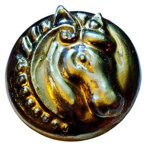Large 3D Horse Head Ceramic Sewing Shank Button Vintage Gold Tone Equestrian